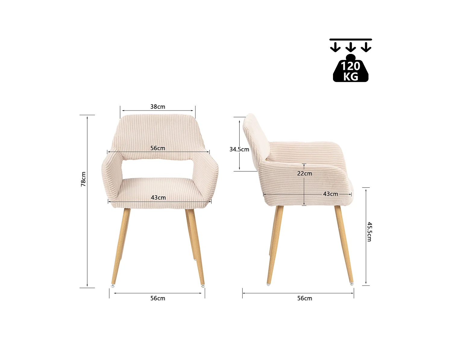 Lot de 4 chaises de salle à manger fauteuils en velours côtelé style scandinave,CROMWELL