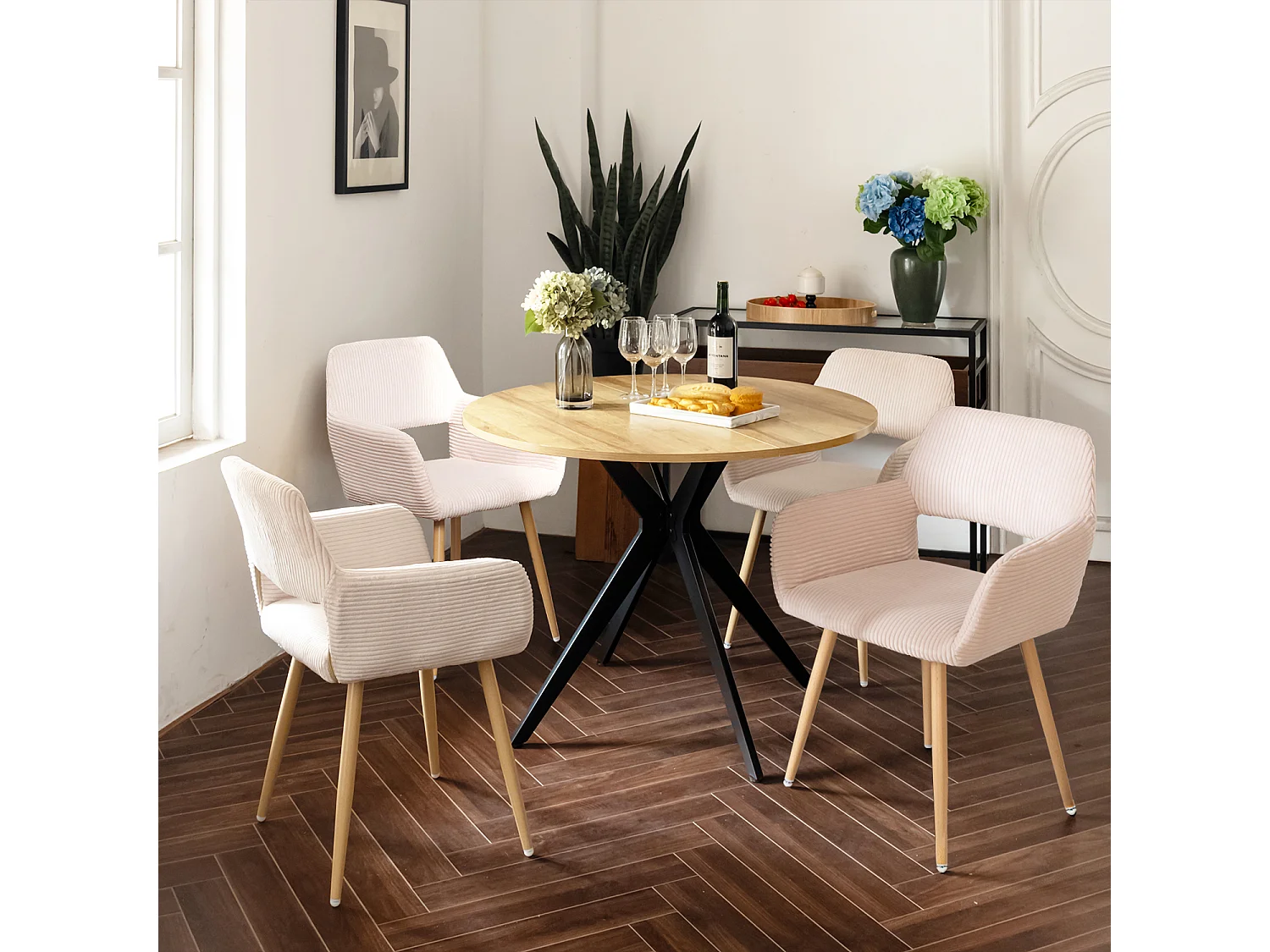 Lot de 4 chaises de salle à manger fauteuils en velours côtelé style scandinave,CROMWELL