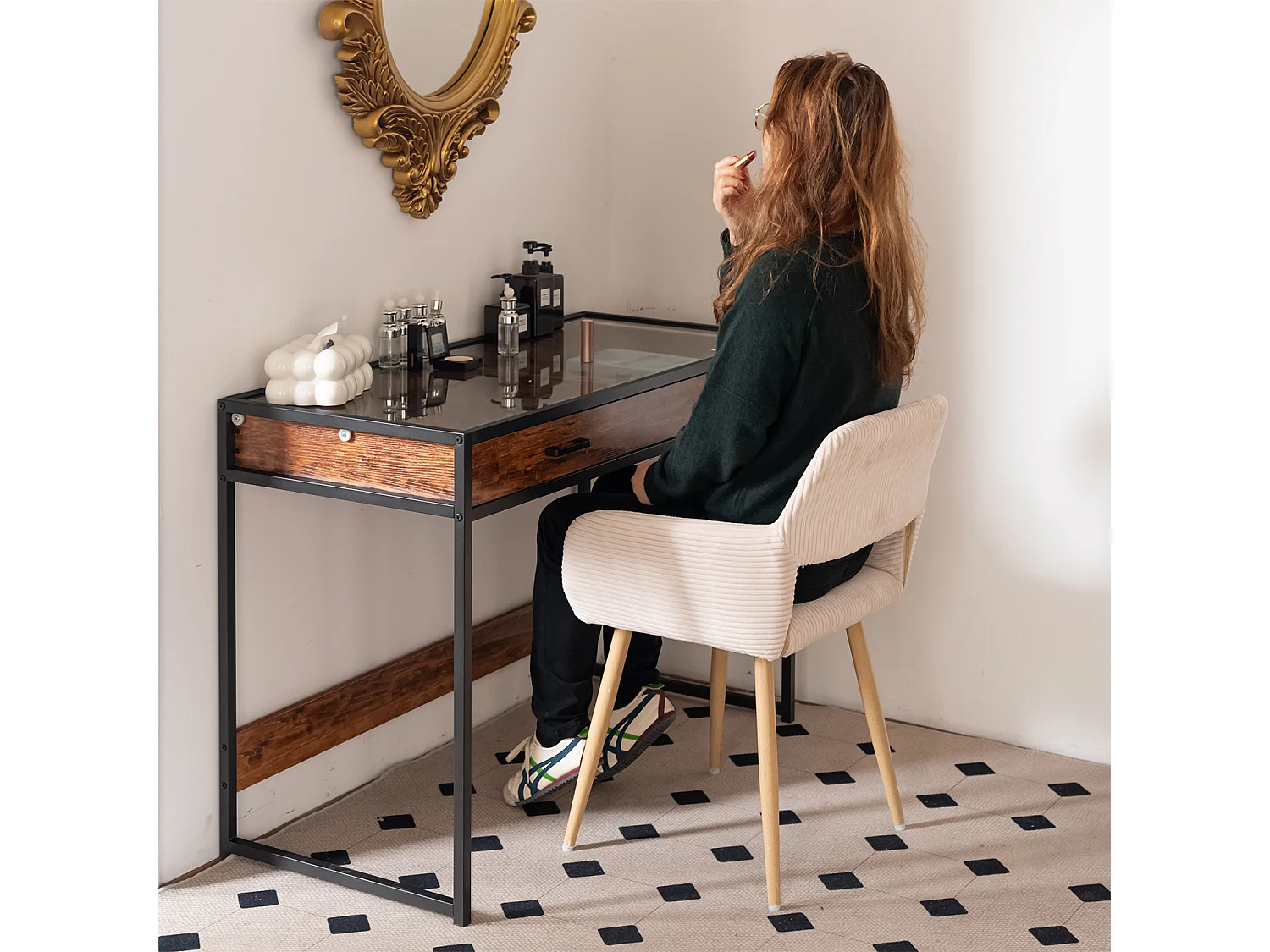 Lot de 4 chaises de salle à manger fauteuils en velours côtelé style scandinave,CROMWELL