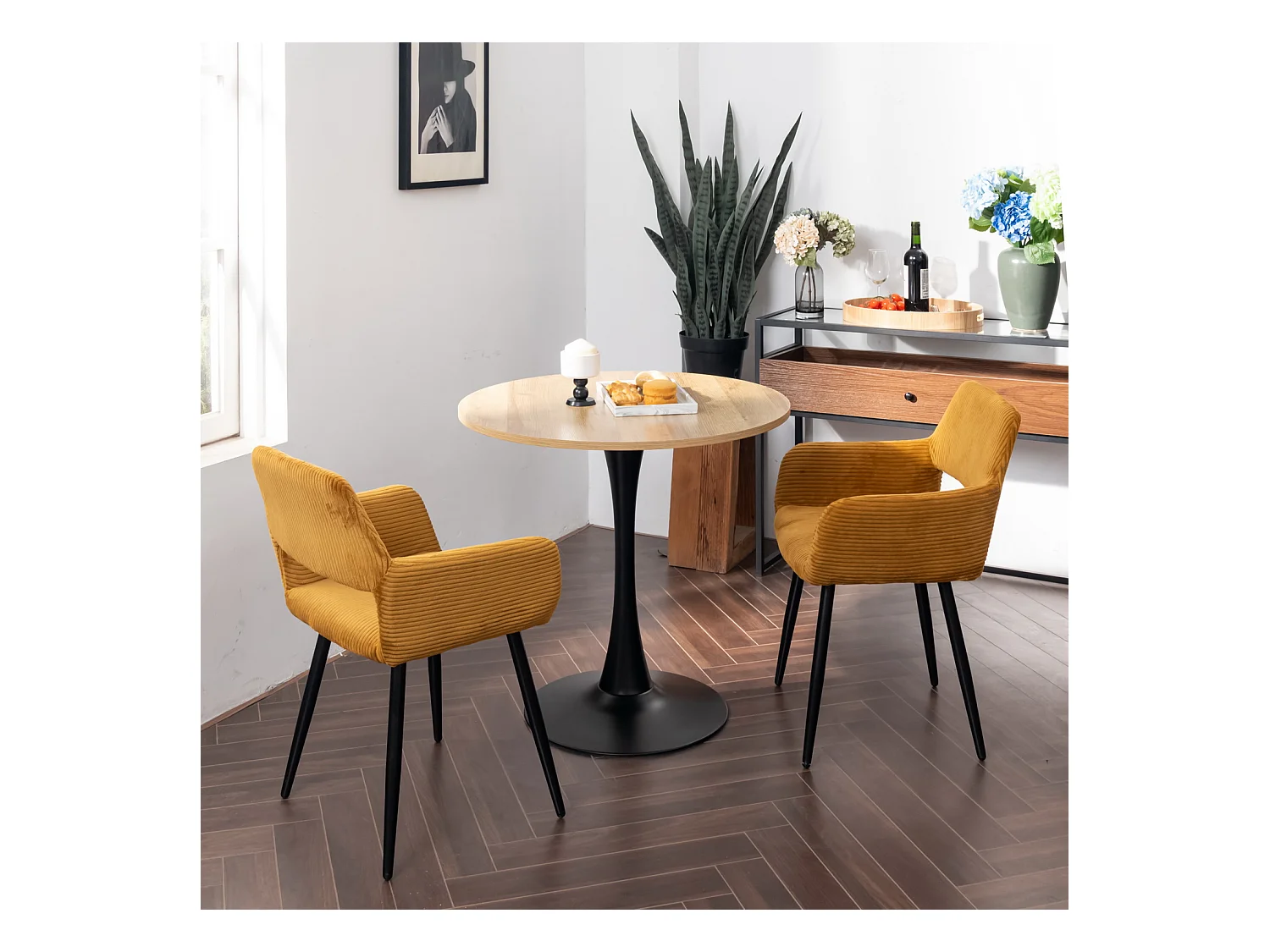 Lot de 2 chaises de salle à manger fauteuils en velours côtelé style scandinave,CROMWELL