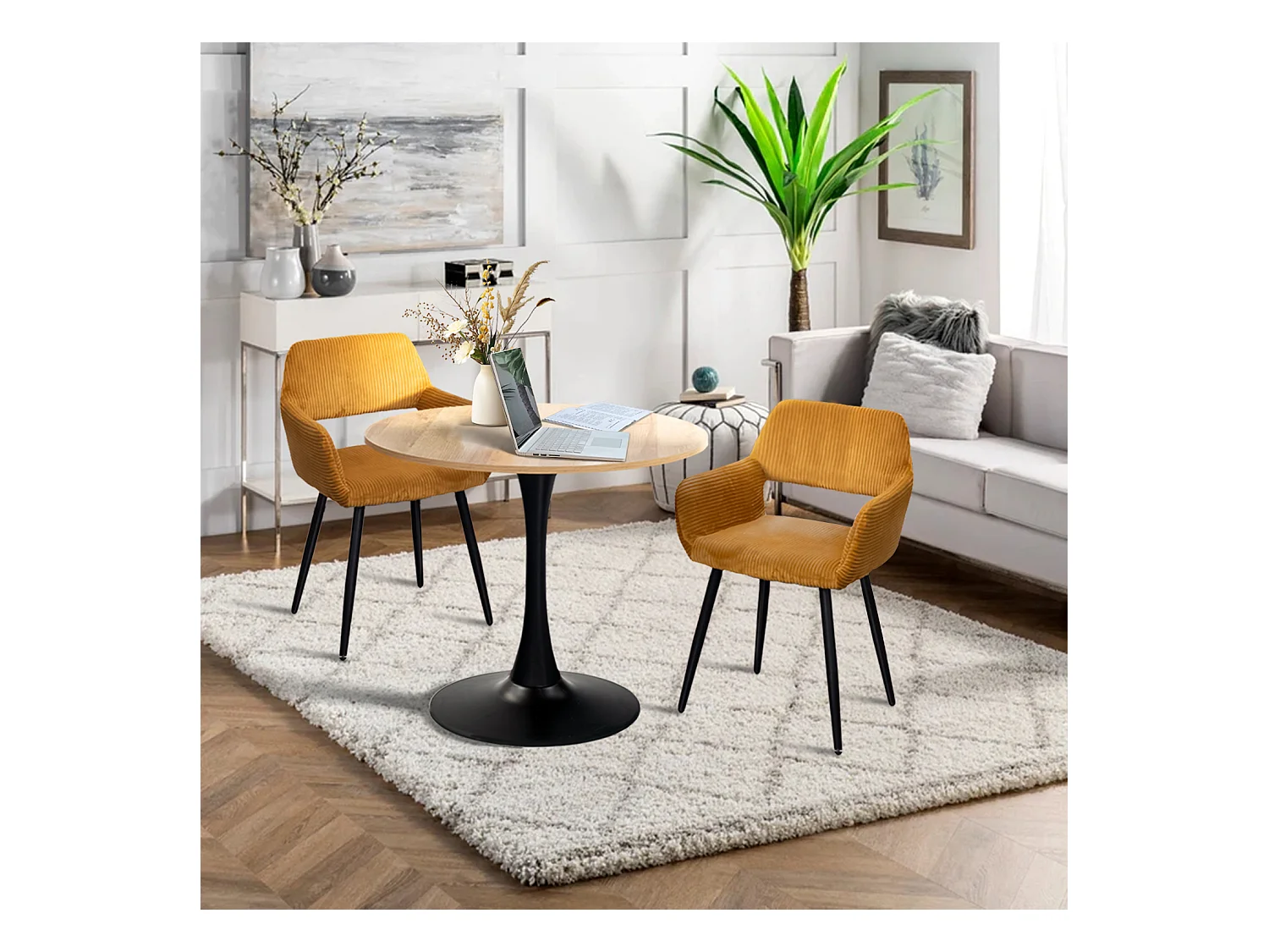 Lot de 2 chaises de salle à manger fauteuils en velours côtelé style scandinave,CROMWELL