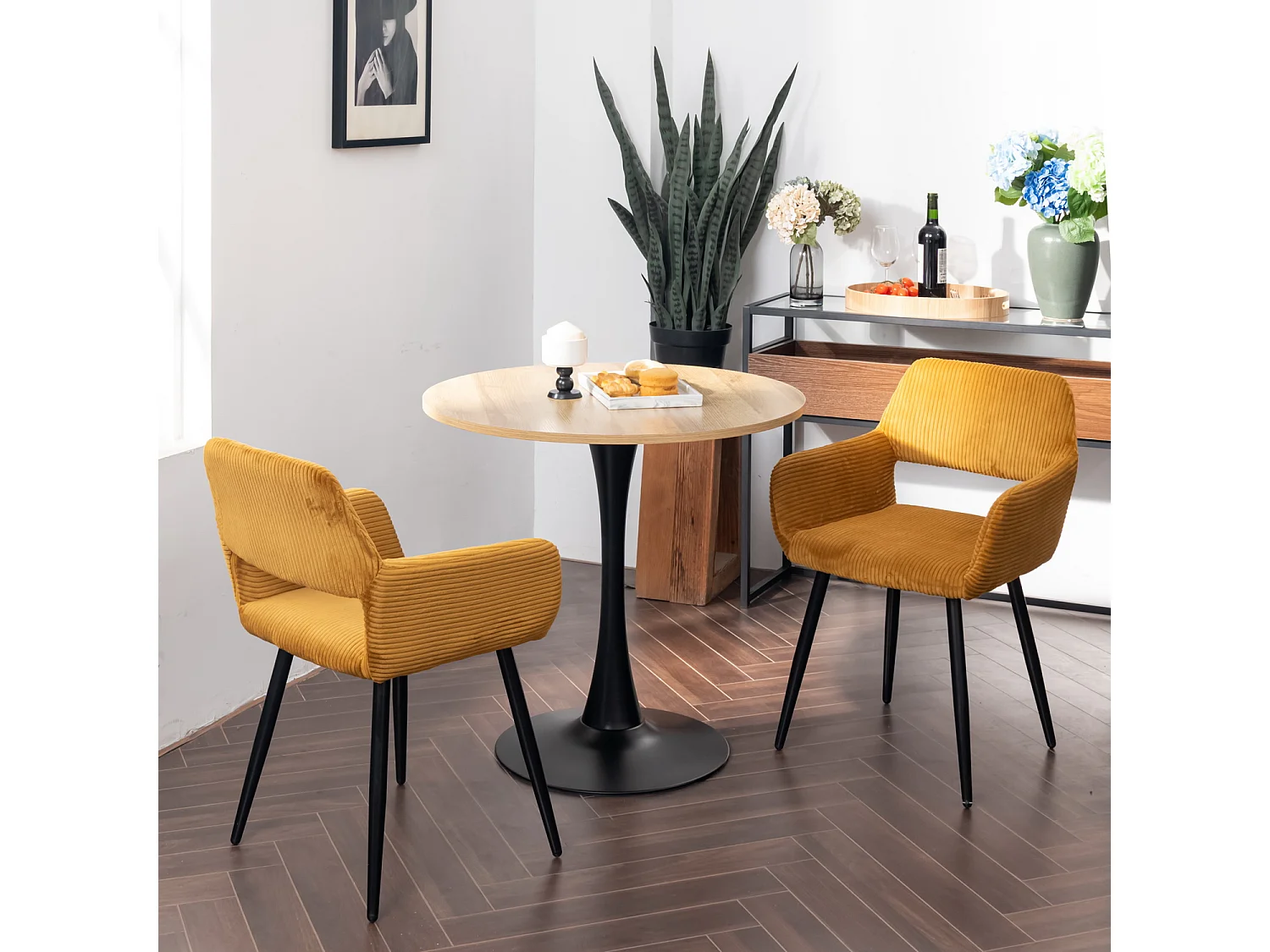 Lot de 2 chaises de salle à manger fauteuils en velours côtelé style scandinave,CROMWELL