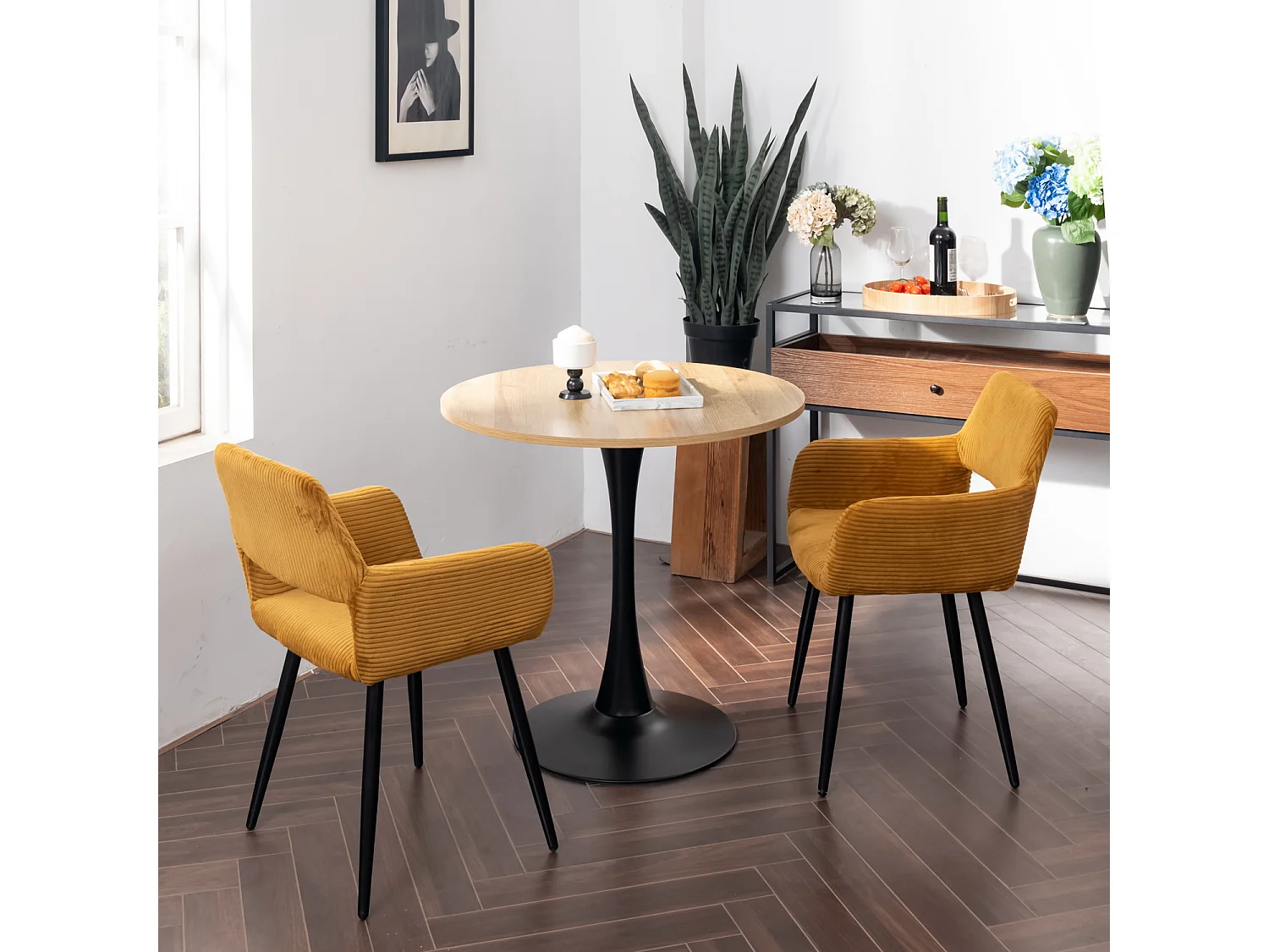 Lot de 2 chaises de salle à manger fauteuils en velours côtelé style scandinave,CROMWELL