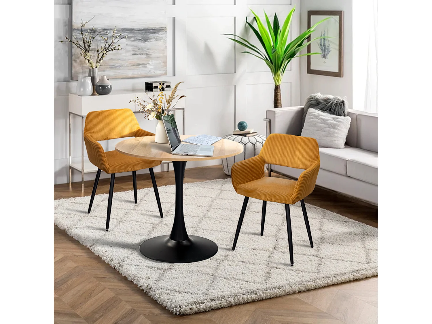 Lot de 2 chaises de salle à manger fauteuils en velours côtelé style scandinave,CROMWELL