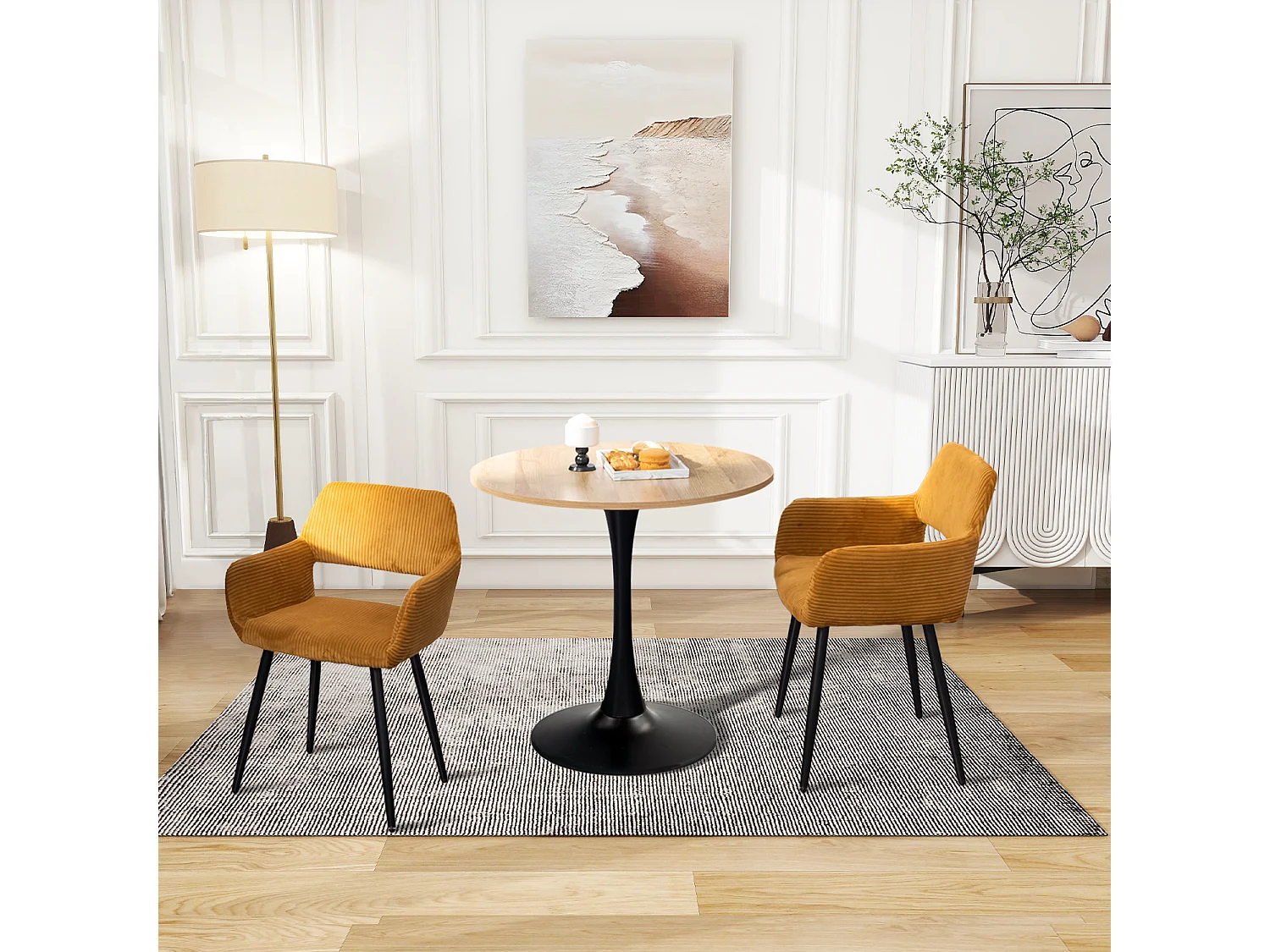 Lot de 2 chaises de salle à manger fauteuils en velours côtelé style scandinave,CROMWELL