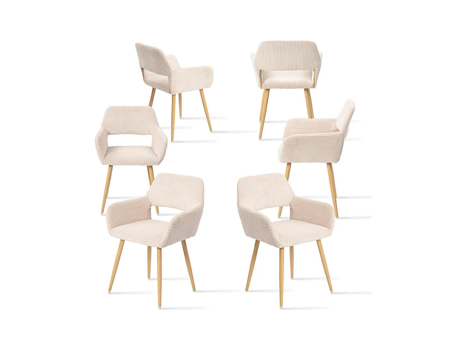Lot de 6 chaises de salle à manger fauteuils en velours côtelé style scandinave,CROMWELL
