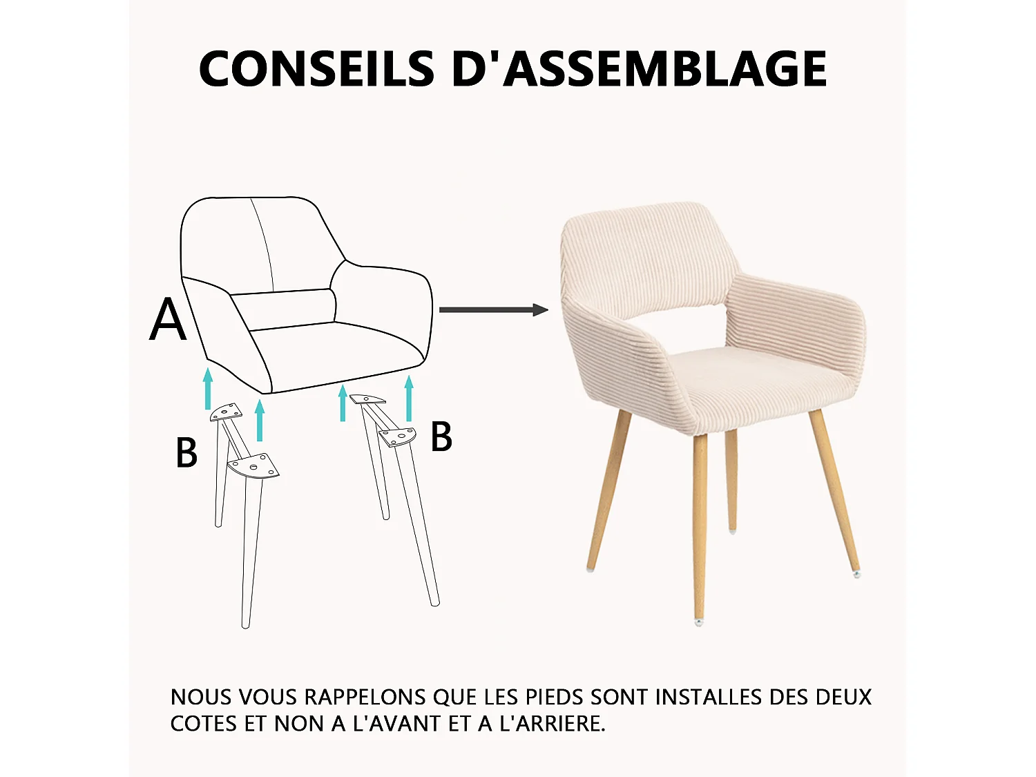 Lot de 6 chaises de salle à manger fauteuils en velours côtelé style scandinave,CROMWELL