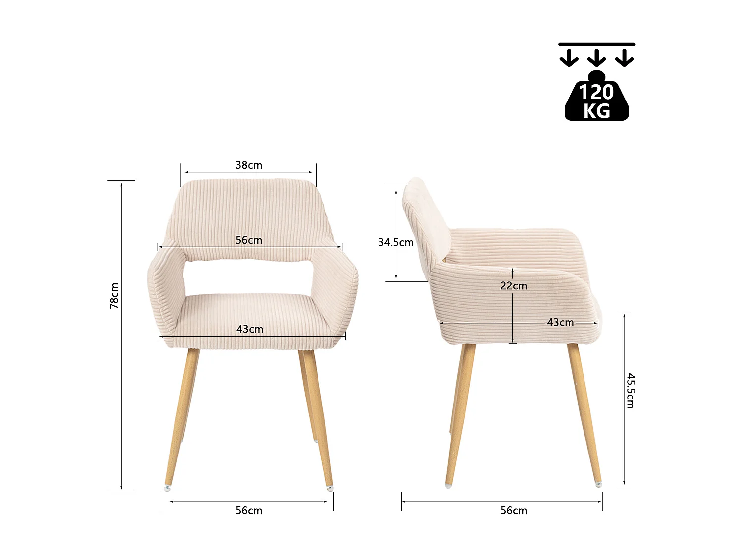 Lot de 6 chaises de salle à manger fauteuils en velours côtelé style scandinave,CROMWELL