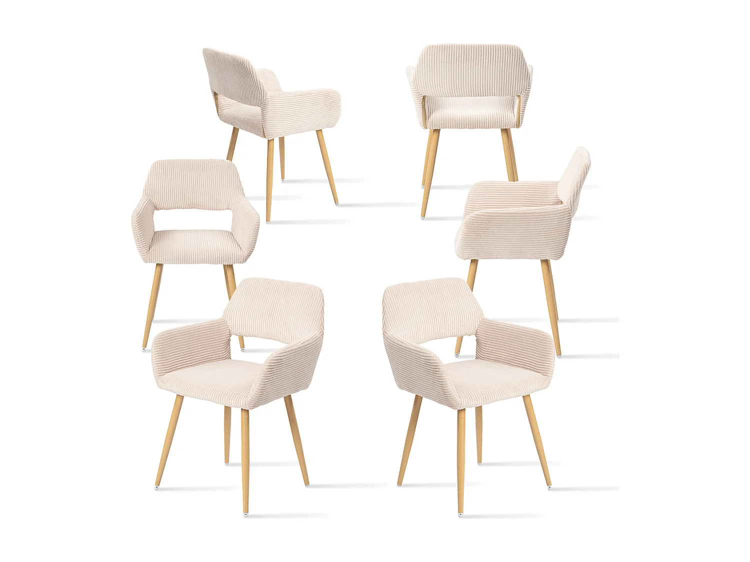 Lot de 6 chaises de salle à manger fauteuils en velours côtelé style scandinave,CROMWELL