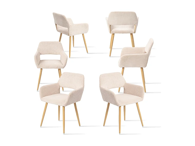 Lot de 6 chaises de salle à manger fauteuils en velours côtelé style scandinave,CROMWELL