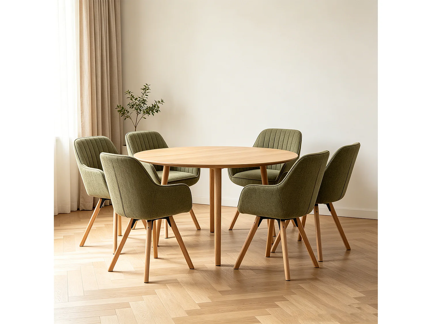 Lot de 6 fauteuil de salle à manger rotatif style scandinave en vert tissu,CARSON