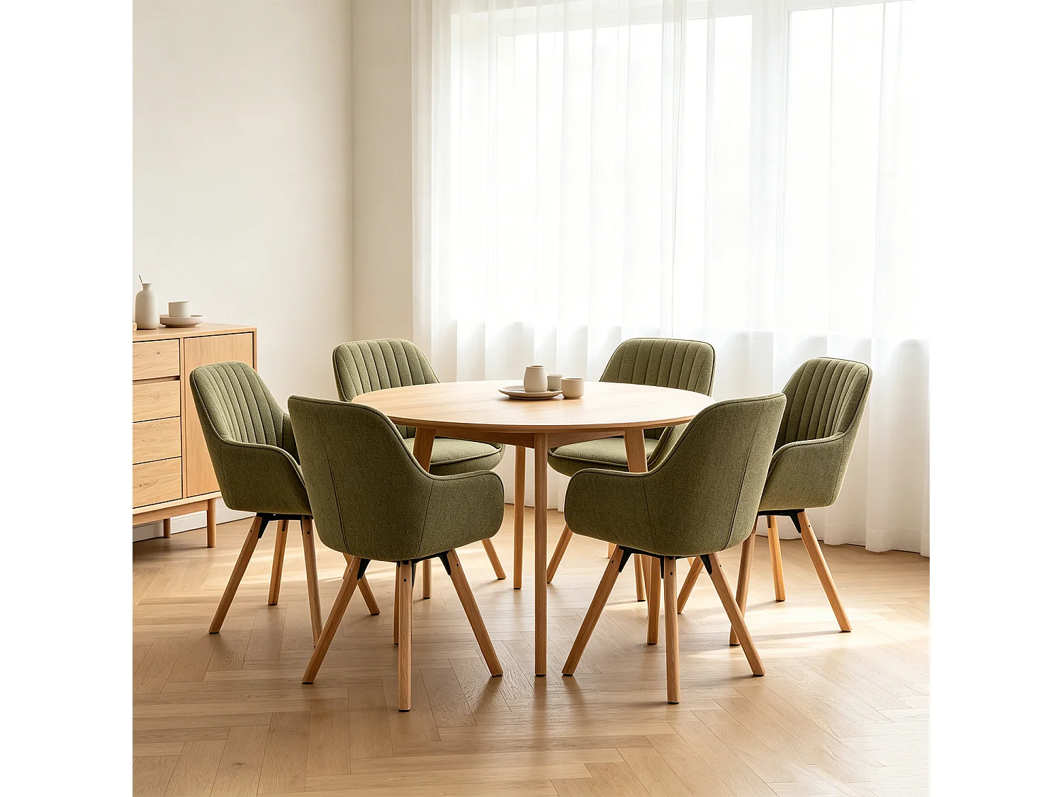 Lot de 6 fauteuil de salle à manger rotatif style scandinave en vert tissu,CARSON