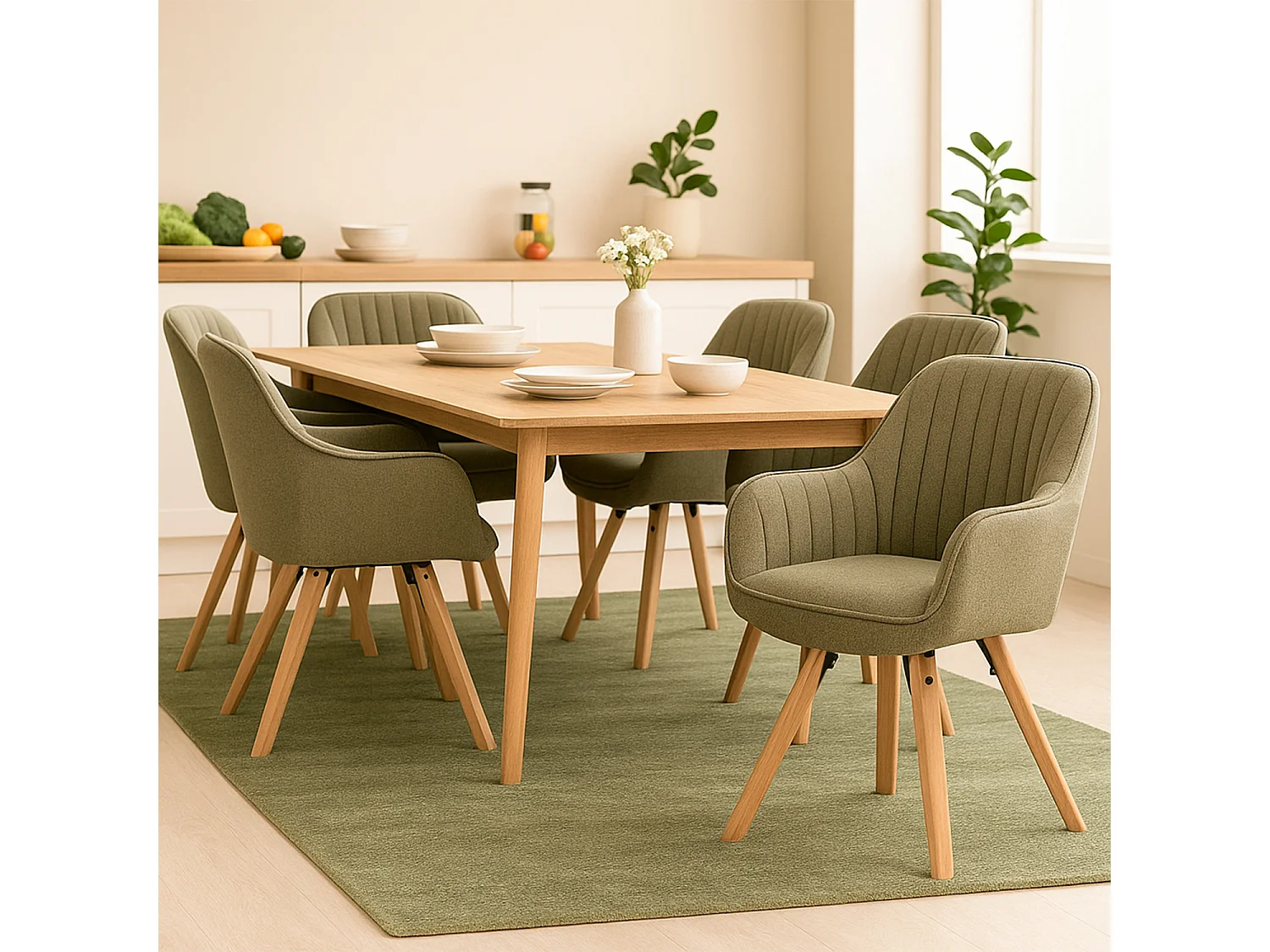 Lot de 6 fauteuil de salle à manger rotatif style scandinave en vert tissu,CARSON