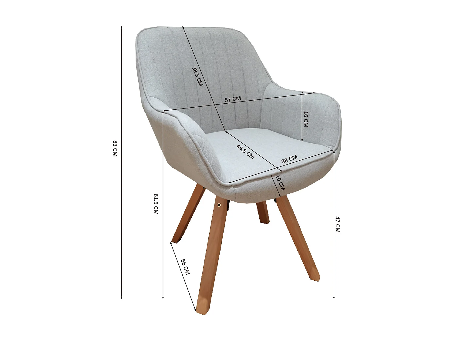 Fauteuil de salle à manger rotatif style scandinave en beige tissu,CARSON