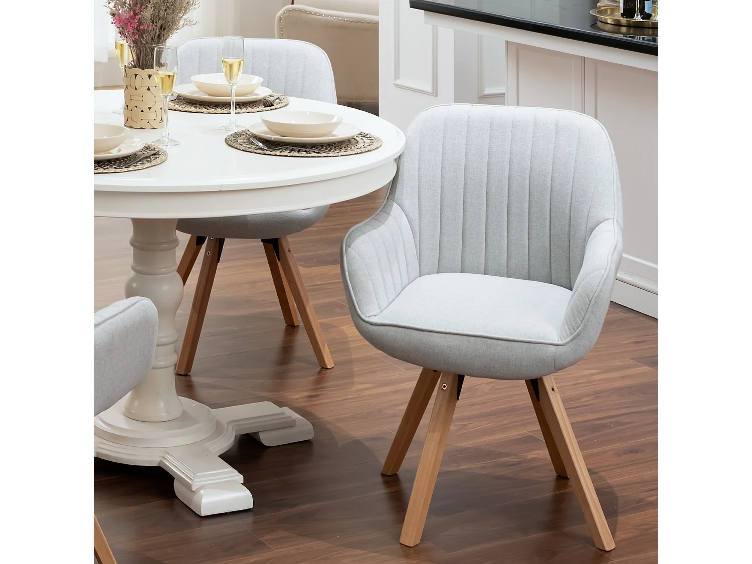 Fauteuil de salle à manger rotatif style scandinave en beige tissu,CARSON