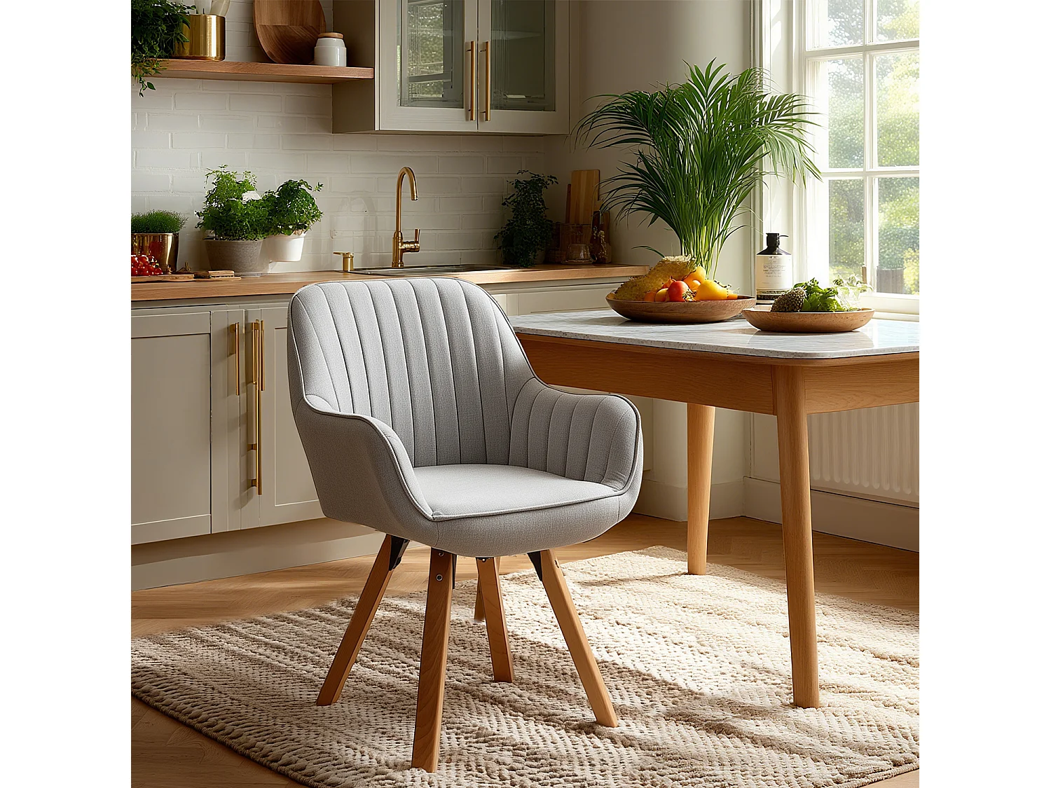 Meubles Cosy CARSON Fauteuil de salle à manger rotatif style scandinave en beige