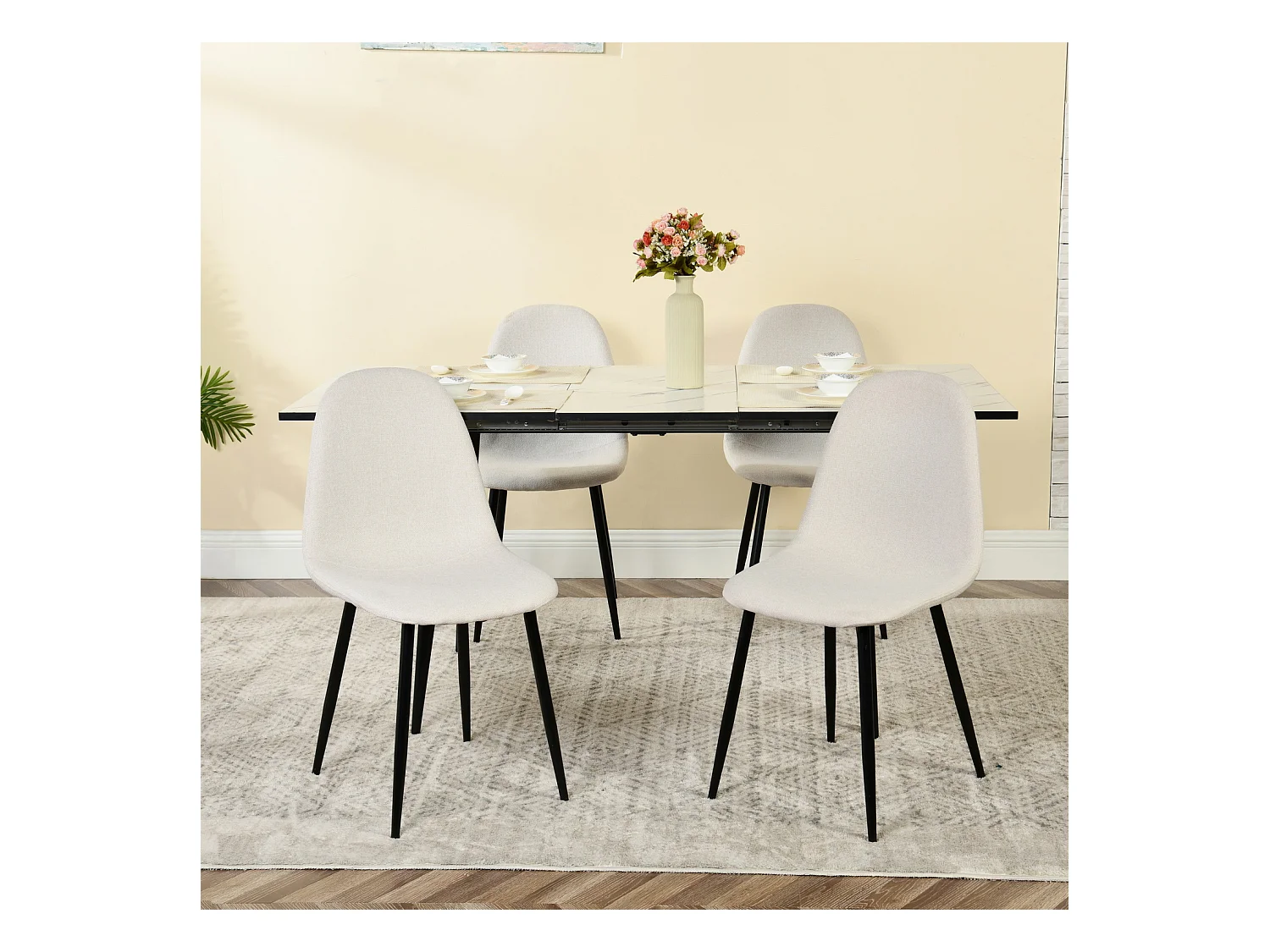 Lot de 4 chaises de salle à manger style industriel en tissu beige,CHARLTON