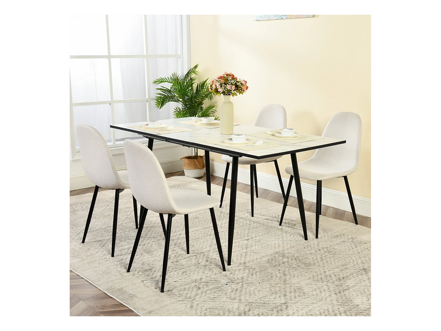 Lot de 4 chaises de salle à manger style industriel en tissu beige,CHARLTON