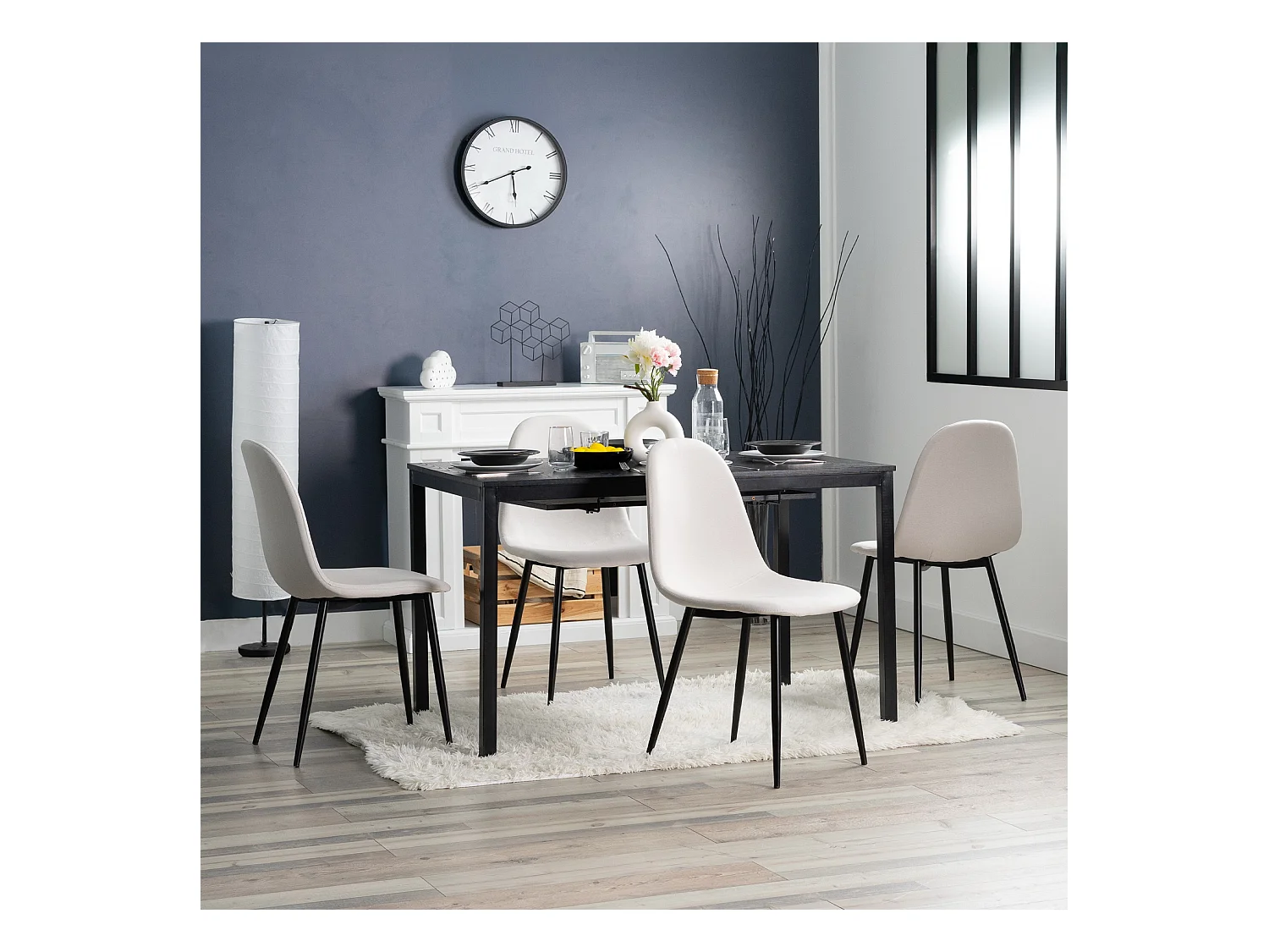 Lot de 4 chaises de salle à manger style industriel en tissu beige,CHARLTON