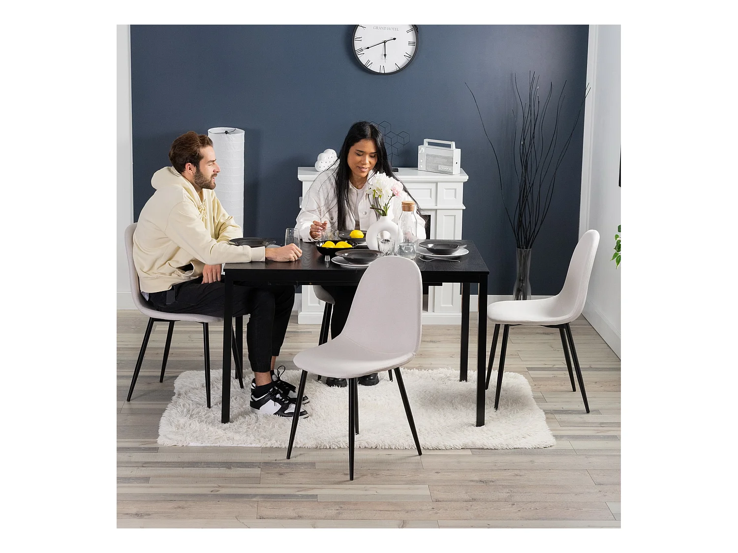 Lot de 4 chaises de salle à manger style industriel en tissu beige,CHARLTON