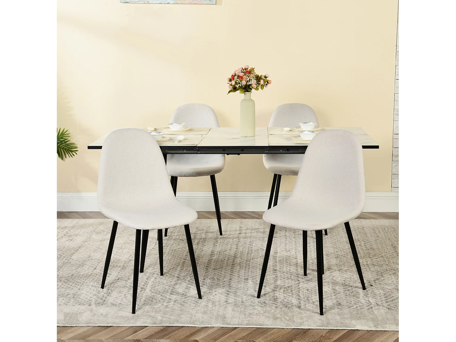 Lot de 4 chaises de salle à manger style industriel en tissu beige,CHARLTON