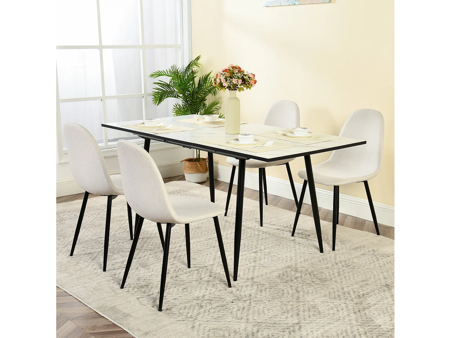 Lot de 4 chaises de salle à manger style industriel en tissu beige,CHARLTON