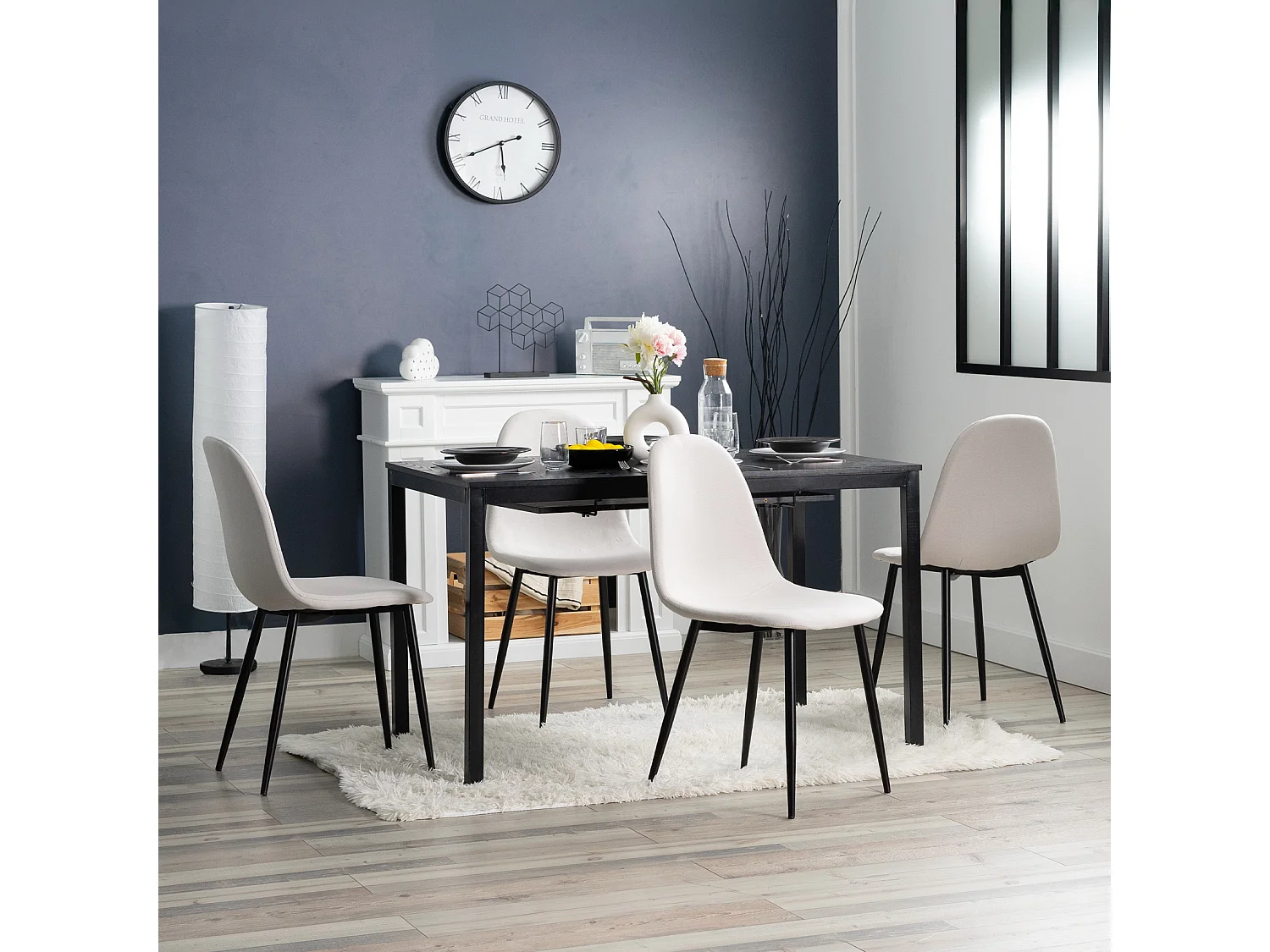 Lot de 4 chaises de salle à manger style industriel en tissu beige,CHARLTON