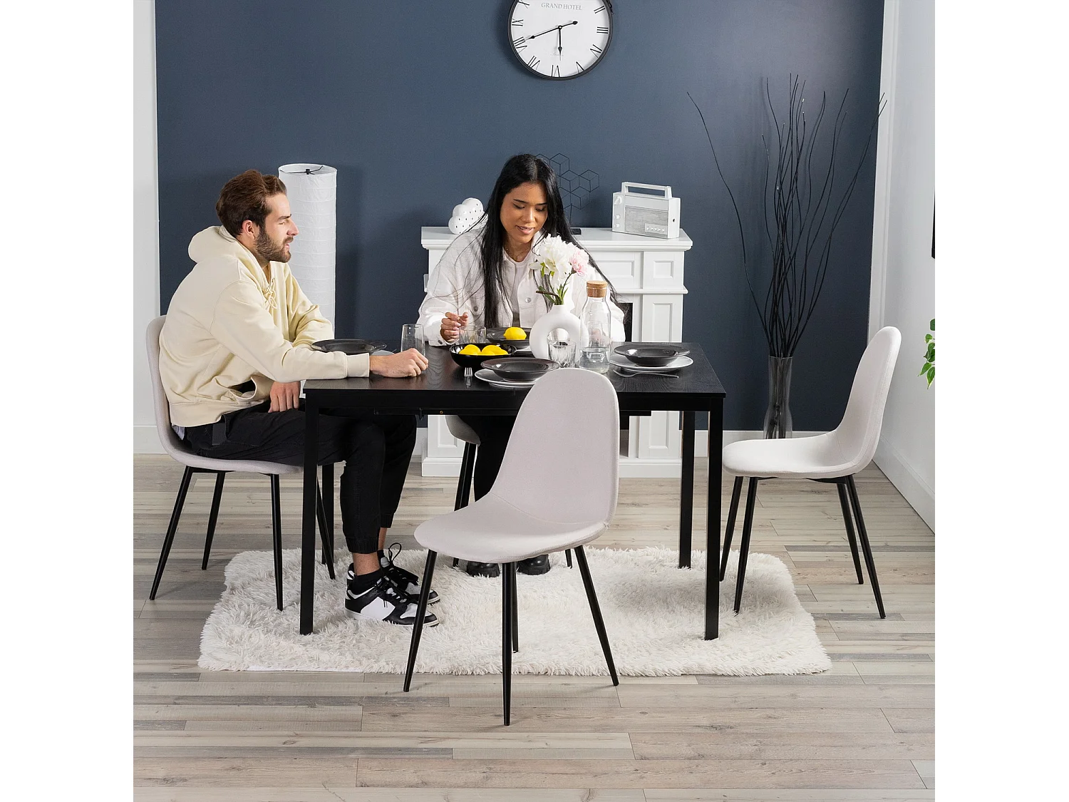 Lot de 4 chaises de salle à manger style industriel en tissu beige,CHARLTON