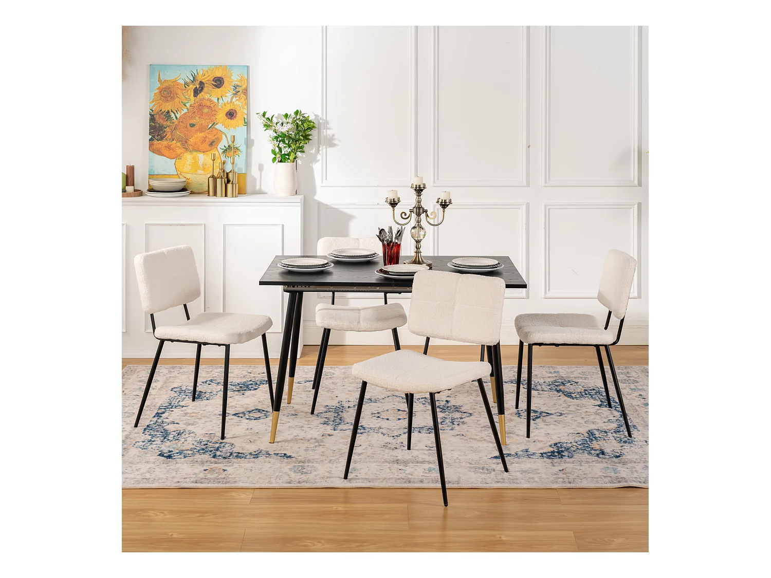 Lot de 4 chaises de salle à manger en bouclette style industriel,POMONA