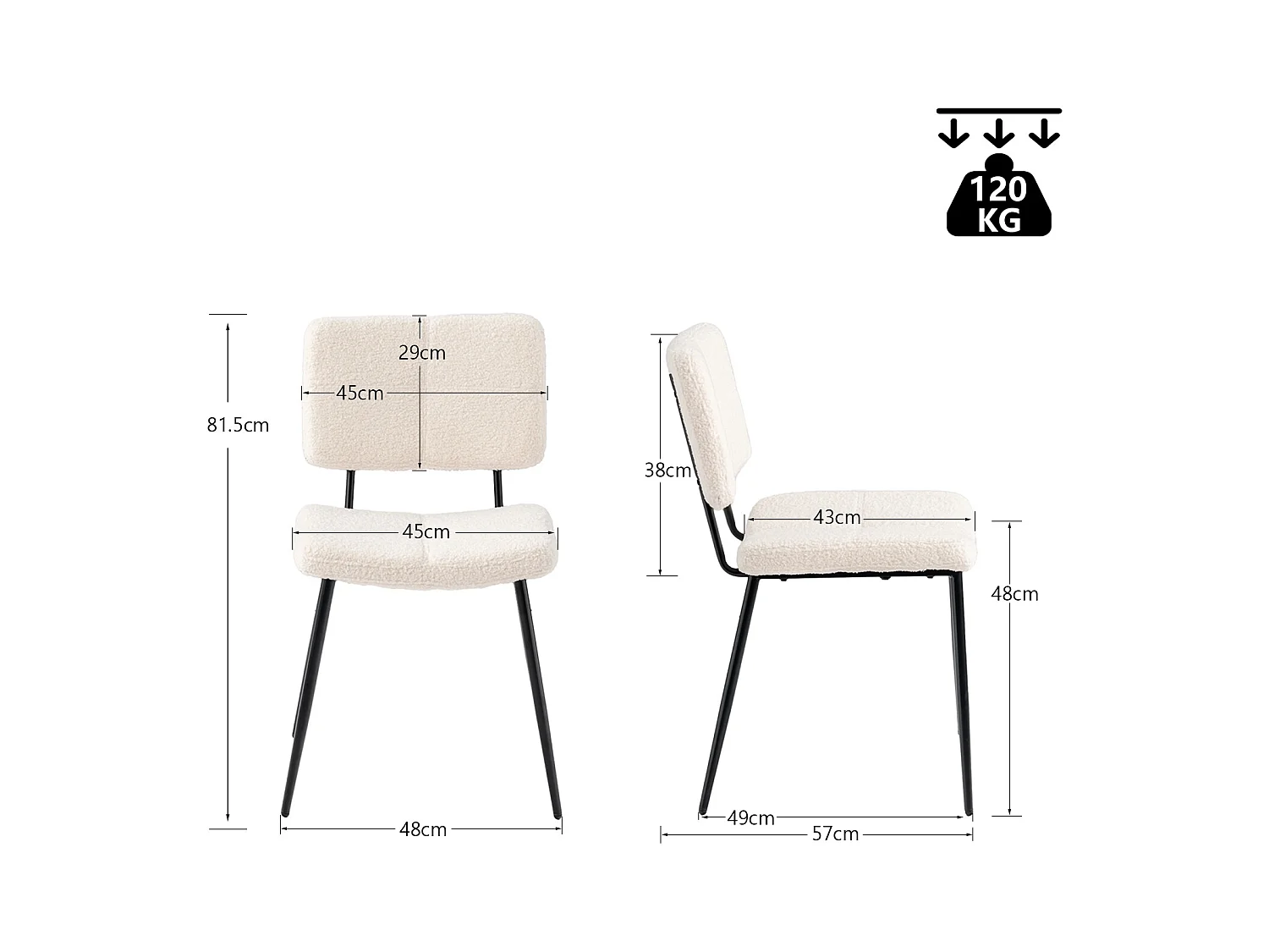 Lot de 4 chaises de salle à manger en bouclette style industriel,POMONA