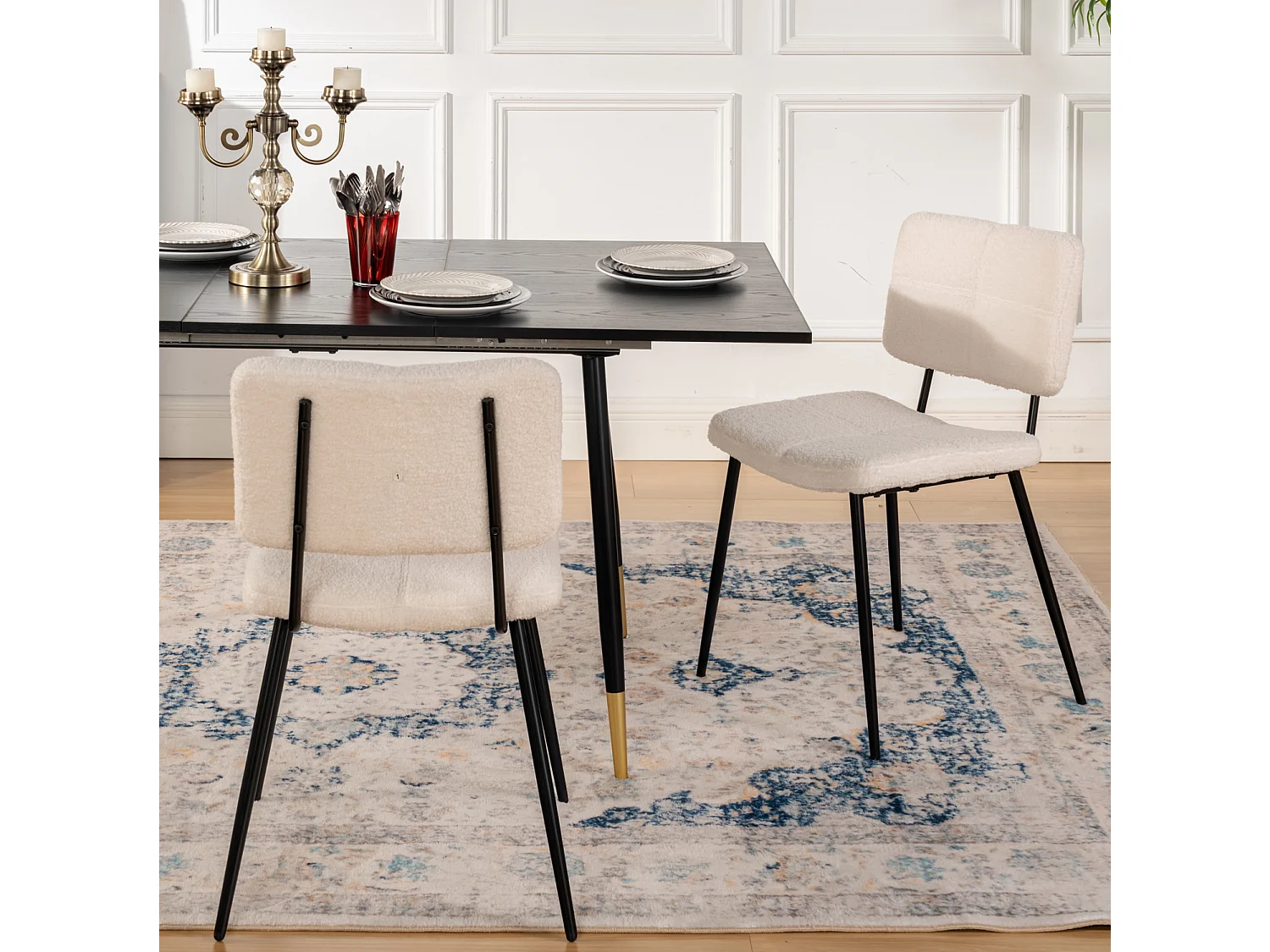 Lot de 4 chaises de salle à manger en bouclette style industriel,POMONA