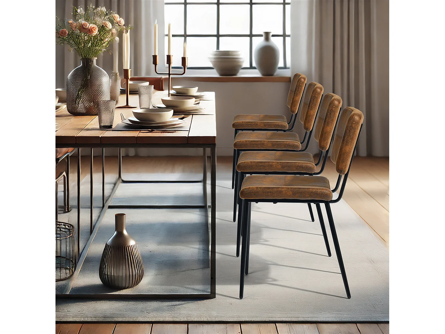 Lot de 4 chaises de salle à manger en microfibre style rétro vintage,POMONA