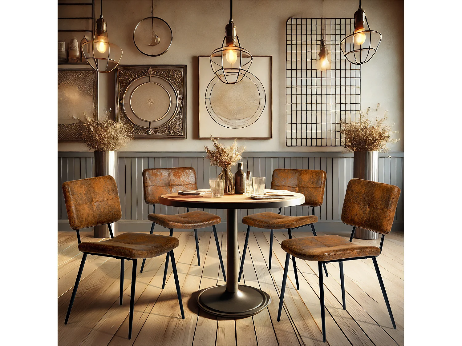 Lot de 4 chaises de salle à manger en microfibre style rétro vintage,POMONA