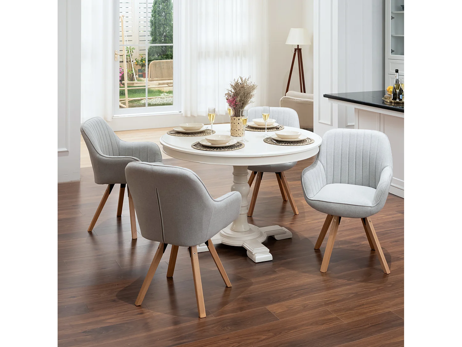 Lot de 4 fauteuil de salle à manger rotatif style scandinave en beige tissu,CARSON