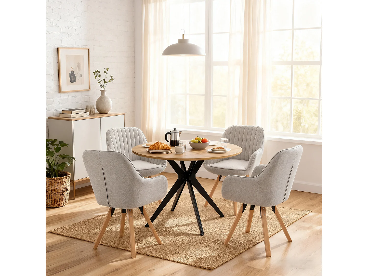 Lot de 4 fauteuil de salle à manger rotatif style scandinave en beige tissu,CARSON