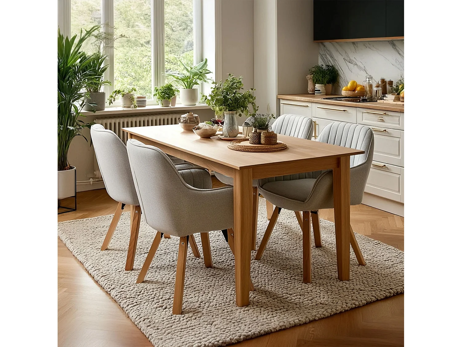 Lot de 4 fauteuil de salle à manger rotatif style scandinave en beige tissu,CARSON