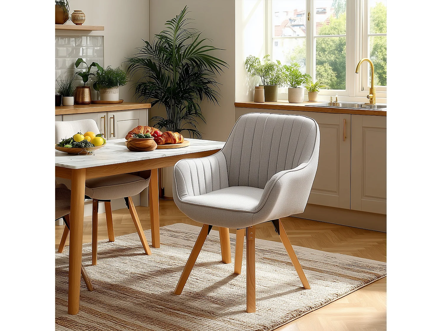 Lot de 4 fauteuil de salle à manger rotatif style scandinave en beige tissu,CARSON