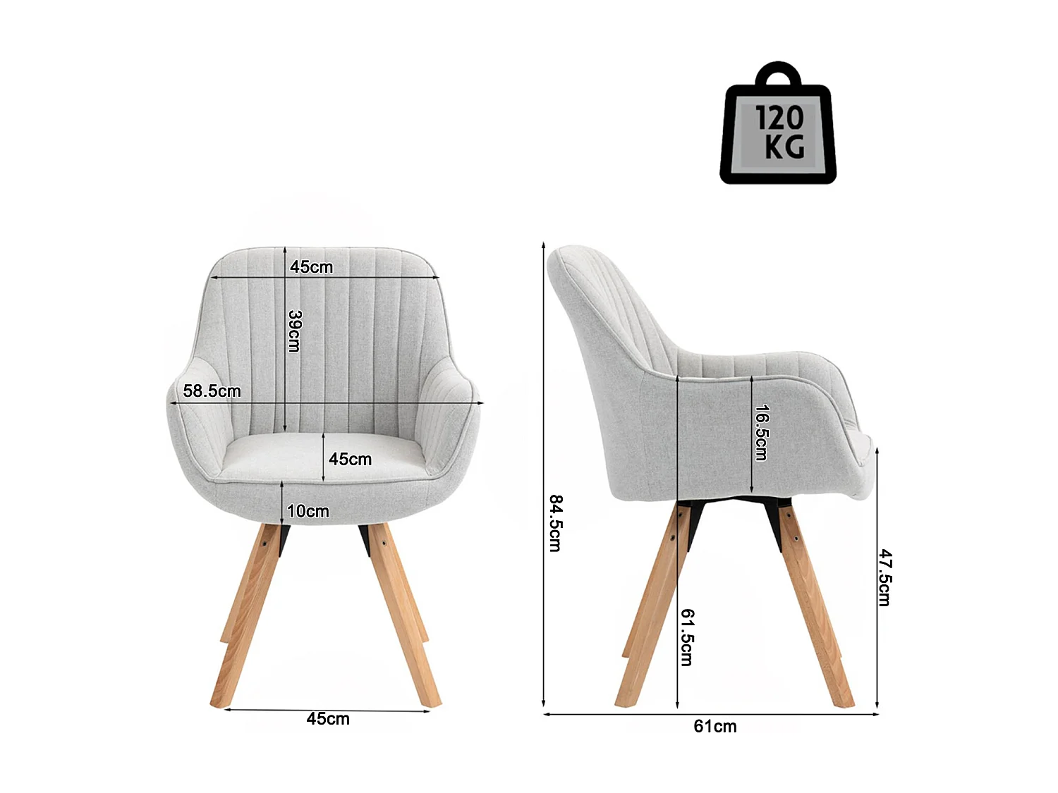Lot de 4 fauteuil de salle à manger rotatif style scandinave en beige tissu,CARSON