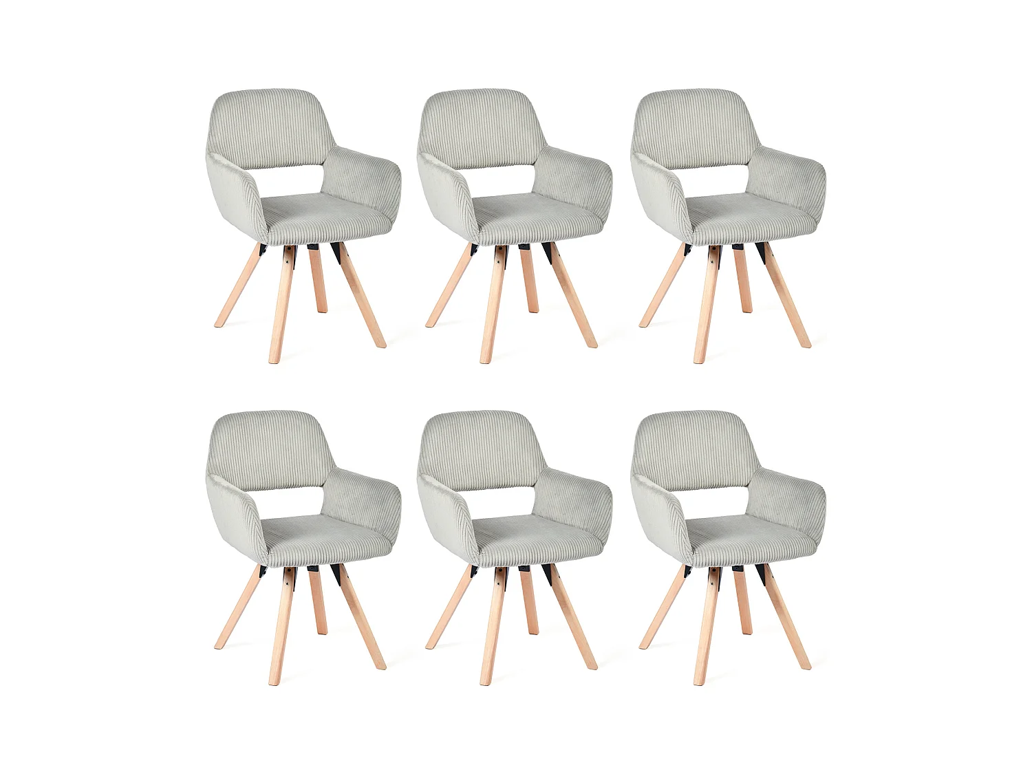 Lot de 6 chaises de salle à manger fauteuils en velours côtelé pied en bois de hêtre style scandinave,CROMWELL
