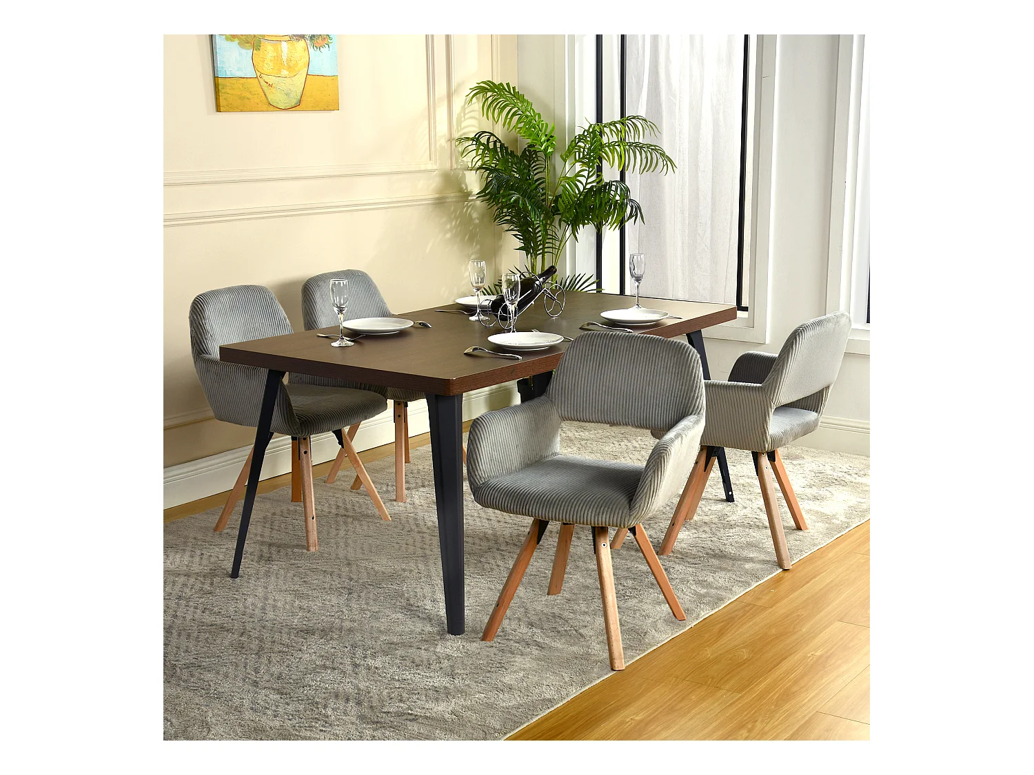 Lot de 6 chaises de salle à manger fauteuils en velours côtelé pied en bois de hêtre style scandinave,CROMWELL