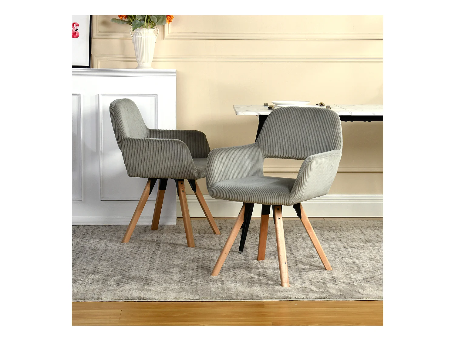 Lot de 6 chaises de salle à manger fauteuils en velours côtelé pied en bois de hêtre style scandinave,CROMWELL