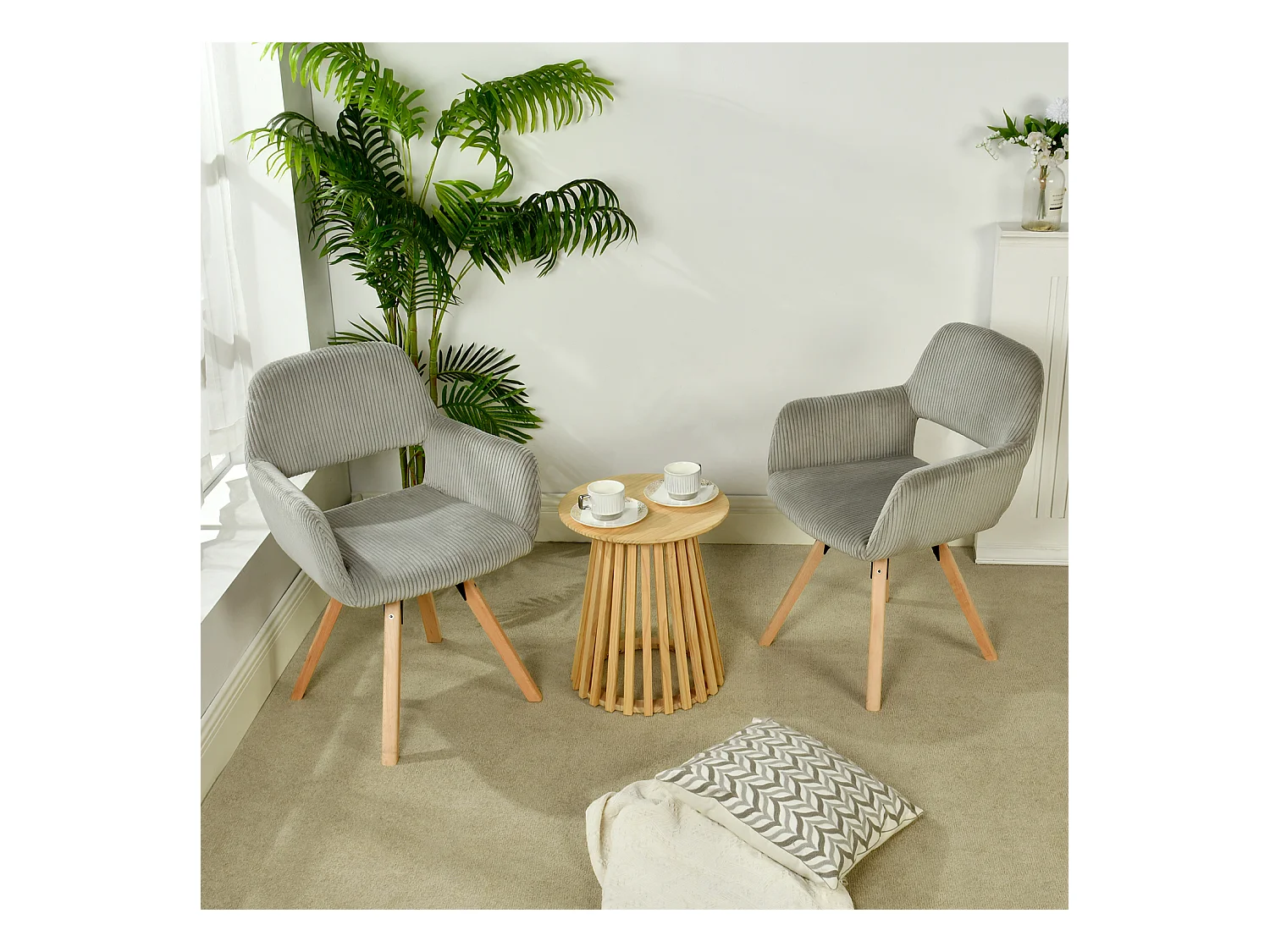 Lot de 6 chaises de salle à manger fauteuils en velours côtelé pied en bois de hêtre style scandinave,CROMWELL