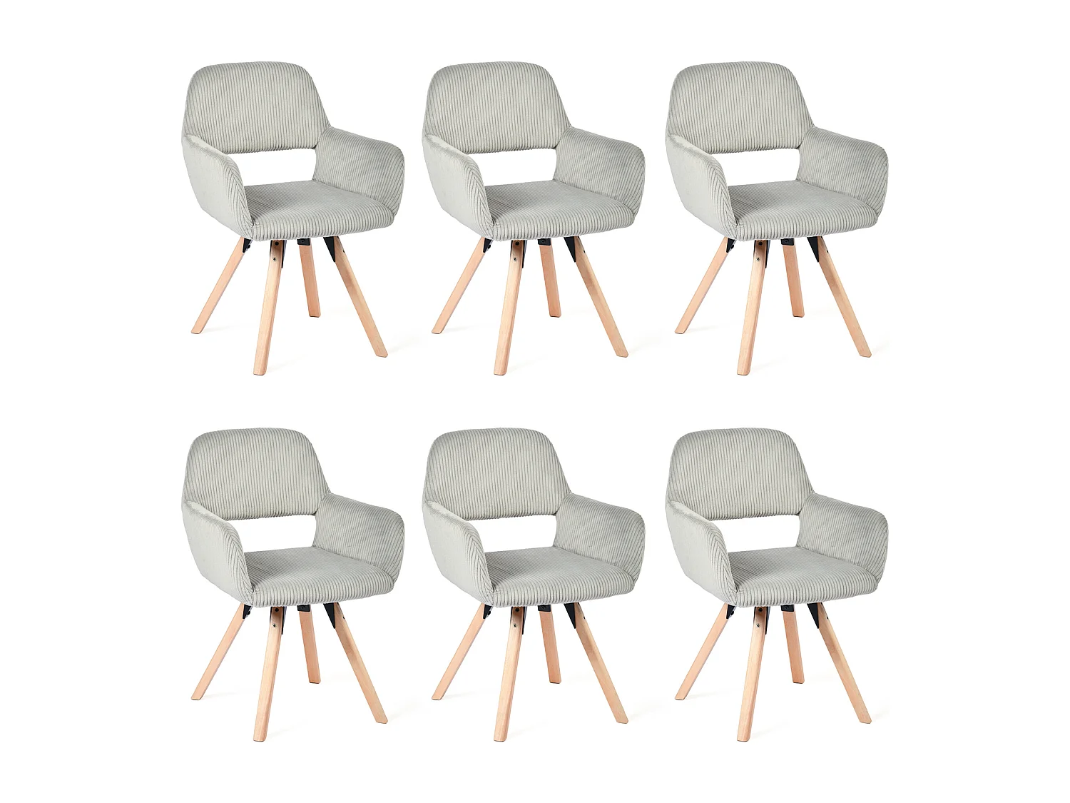 Lot de 6 chaises de salle à manger fauteuils en velours côtelé pied en bois de hêtre style scandinave,CROMWELL