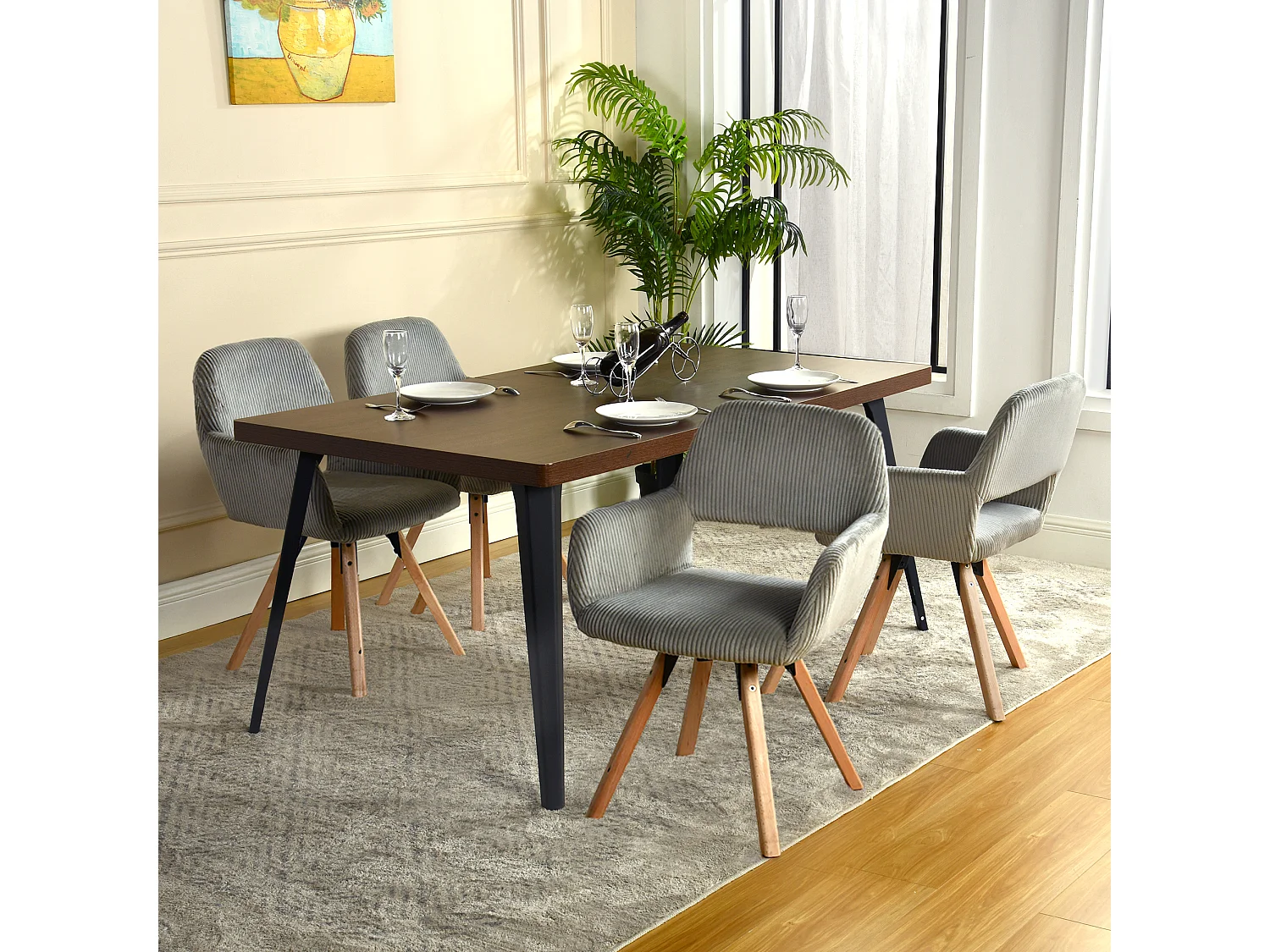 Lot de 6 chaises de salle à manger fauteuils en velours côtelé pied en bois de hêtre style scandinave,CROMWELL