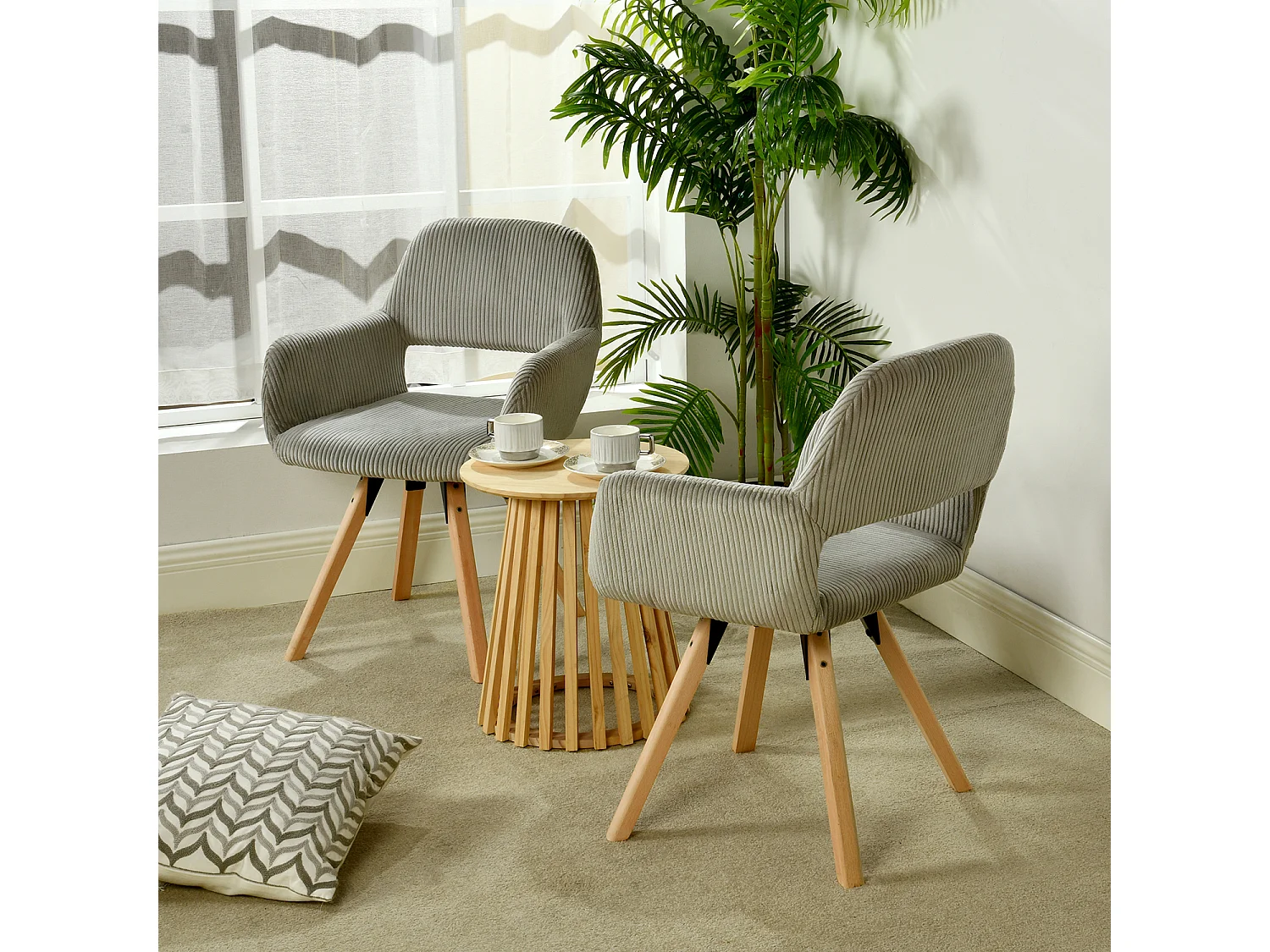 Lot de 6 chaises de salle à manger fauteuils en velours côtelé pied en bois de hêtre style scandinave,CROMWELL