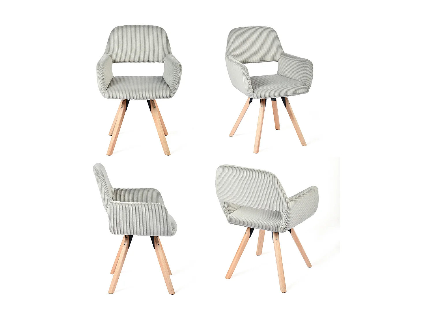Lot de 6 chaises de salle à manger fauteuils en velours côtelé pied en bois de hêtre style scandinave,CROMWELL