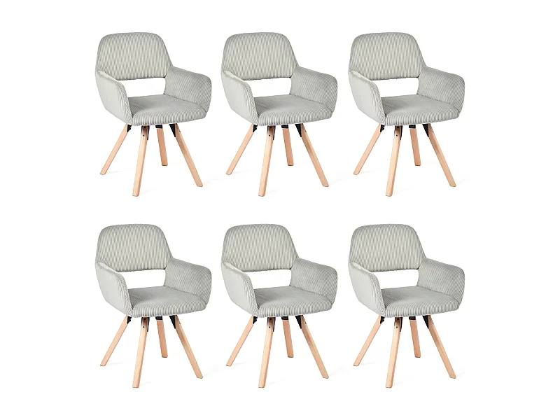 Lot de 6 chaises de salle à manger fauteuils en velours côtelé pied en bois de hêtre style scandinave,CROMWELL