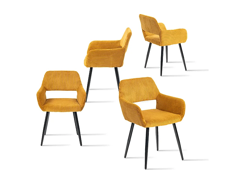 Lot de 4 chaises de salle à manger fauteuils en velours côtelé style scandinave,CROMWELL