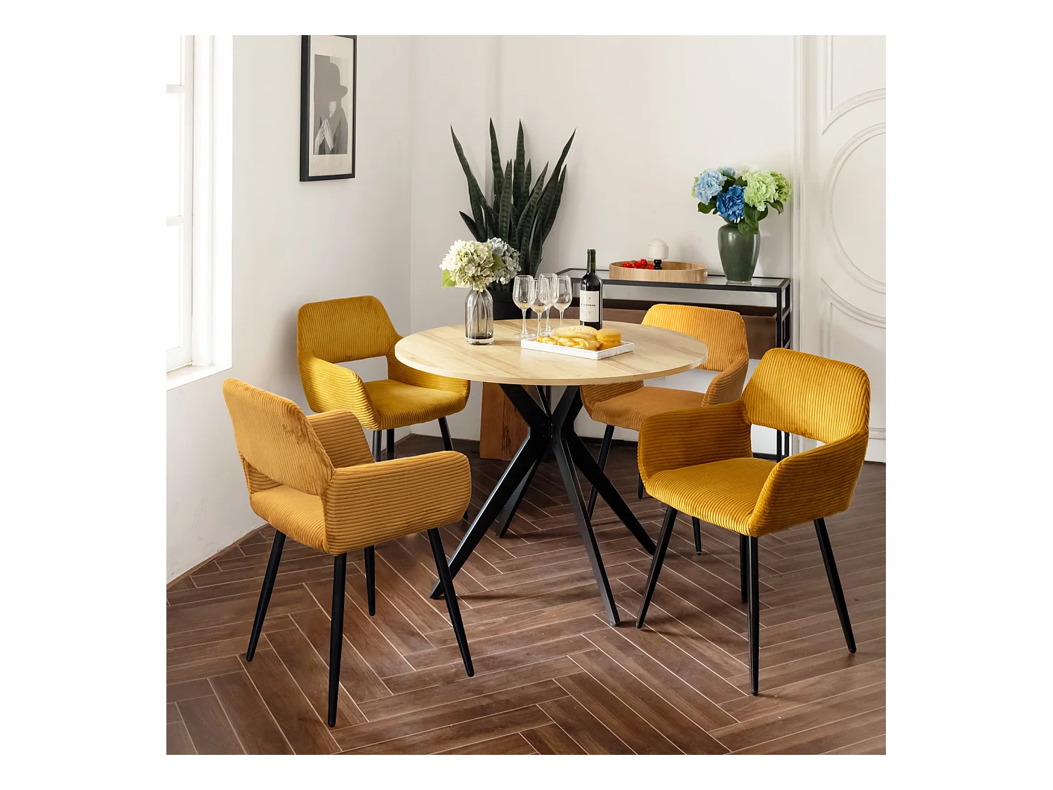 Lot de 4 chaises de salle à manger fauteuils en velours côtelé style scandinave,CROMWELL