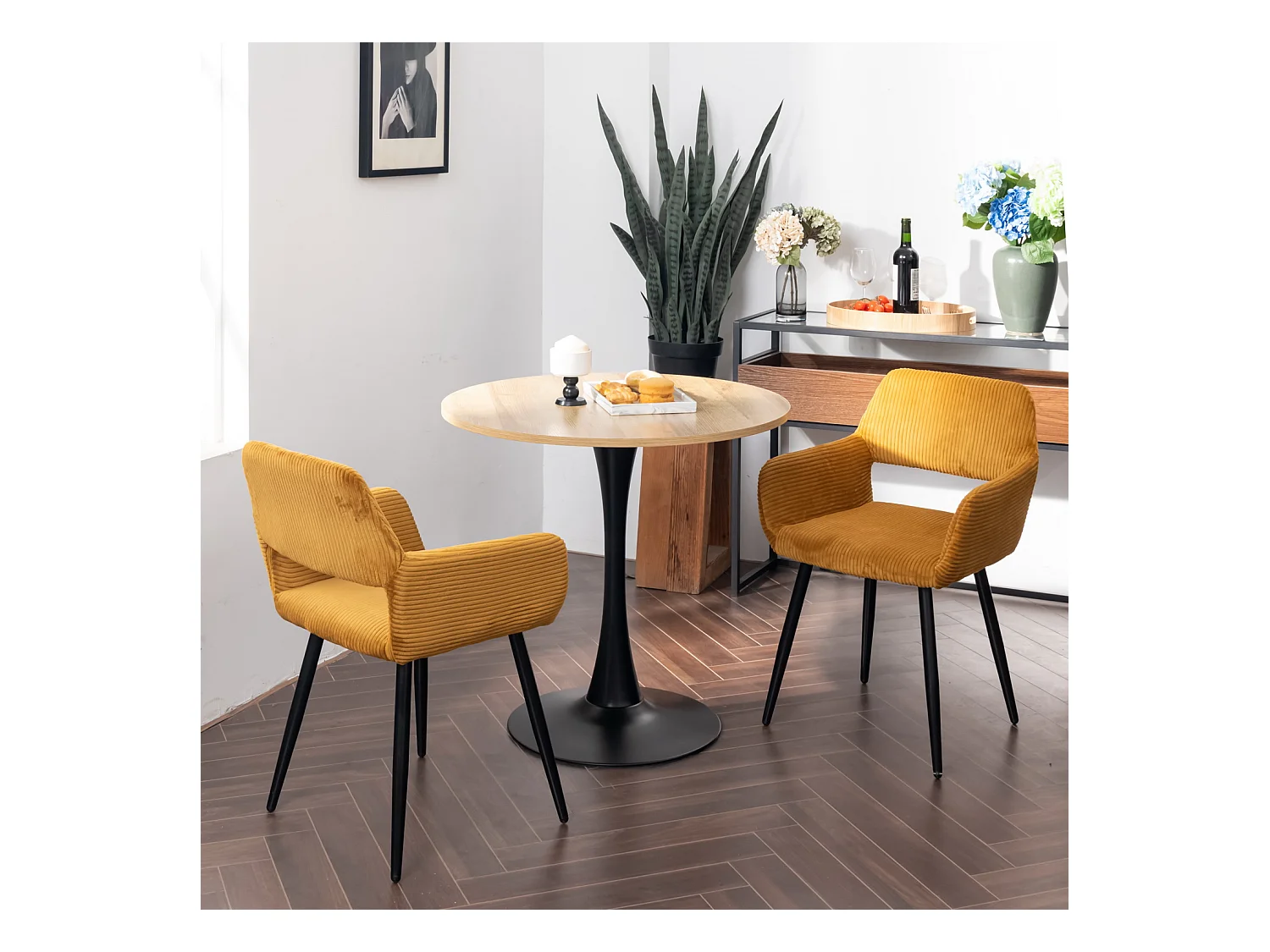 Lot de 4 chaises de salle à manger fauteuils en velours côtelé style scandinave,CROMWELL